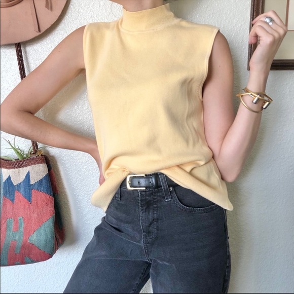 Sag Harbor Tops - Yellow mock neck y2k sleeveless sweater